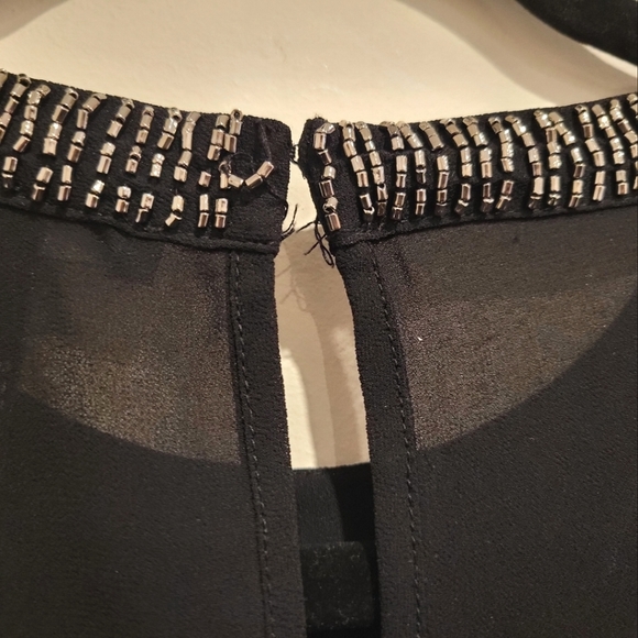 Forever 21 Embellished Rhinestone Neckline Black Sheer Long Sleeve Blouse Top - Picture 8 of 8